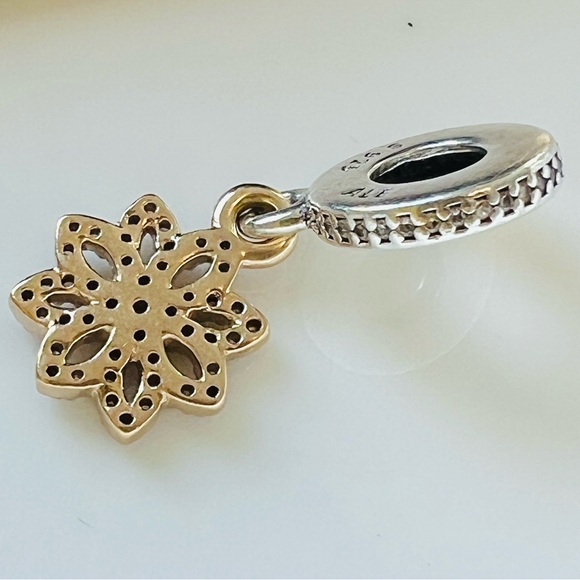 Exquisite Pandora 14K Gold & Sterling 2-Tone Lace Botanique Dangle Charm RARE - Picture 4 of 9